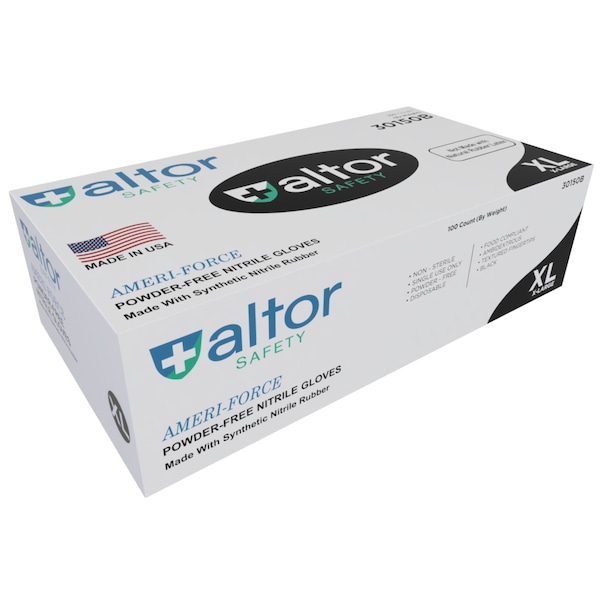 Altor Safety Disposable Gloves, Exam Grade, Nitrile, 4 mil, Powder-Free, XL, 100 PK, Black 30150B - main